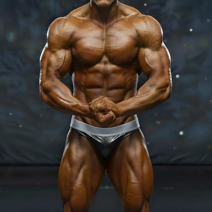 Shiny silver metallic briefs with a sleek form-fitting design from MetroMaleWear MetroMuscleWear DIY Competition Suit
