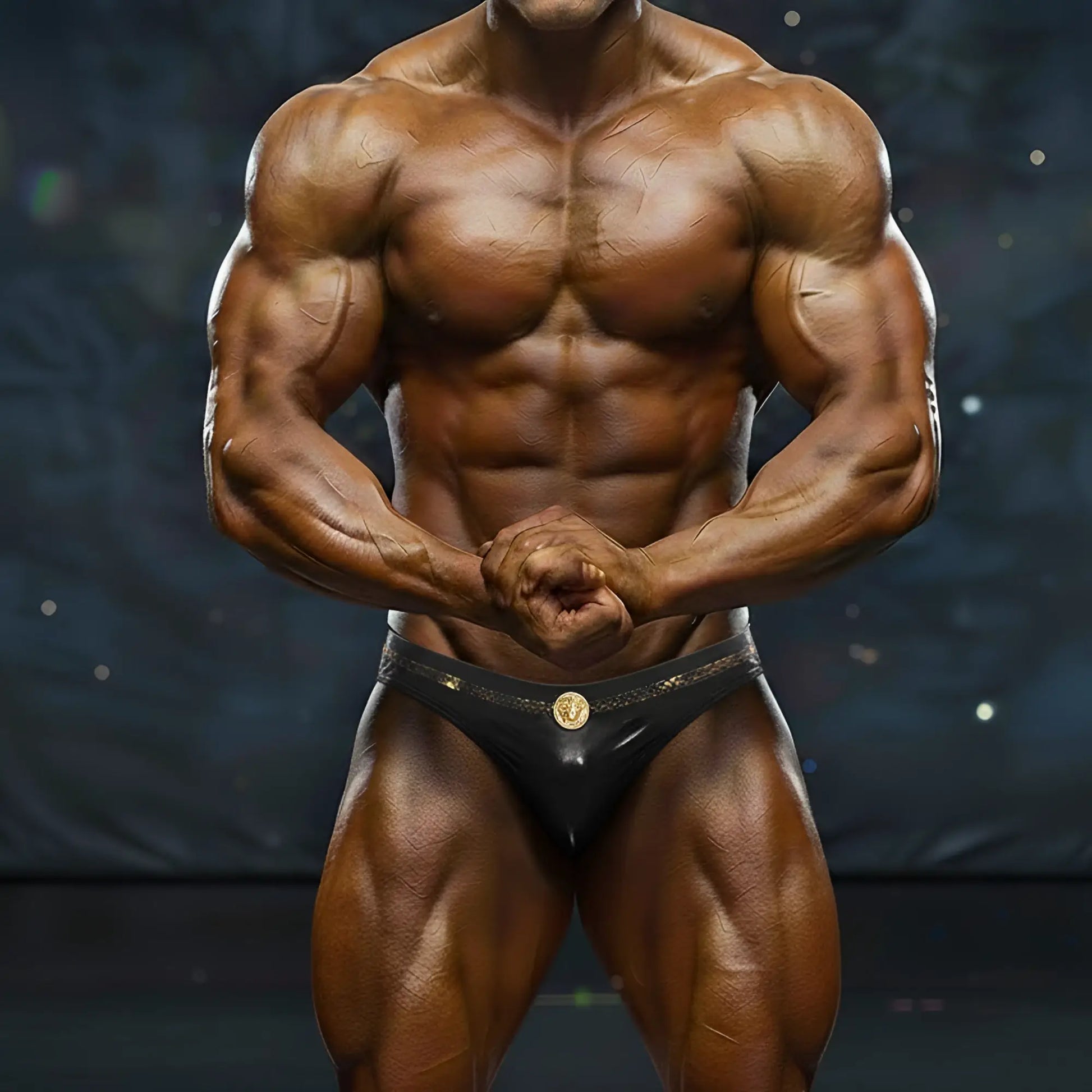 Black satin briefs with gold versace medusa emblem at waistband from metromalewear emblem competition suit 4974-22