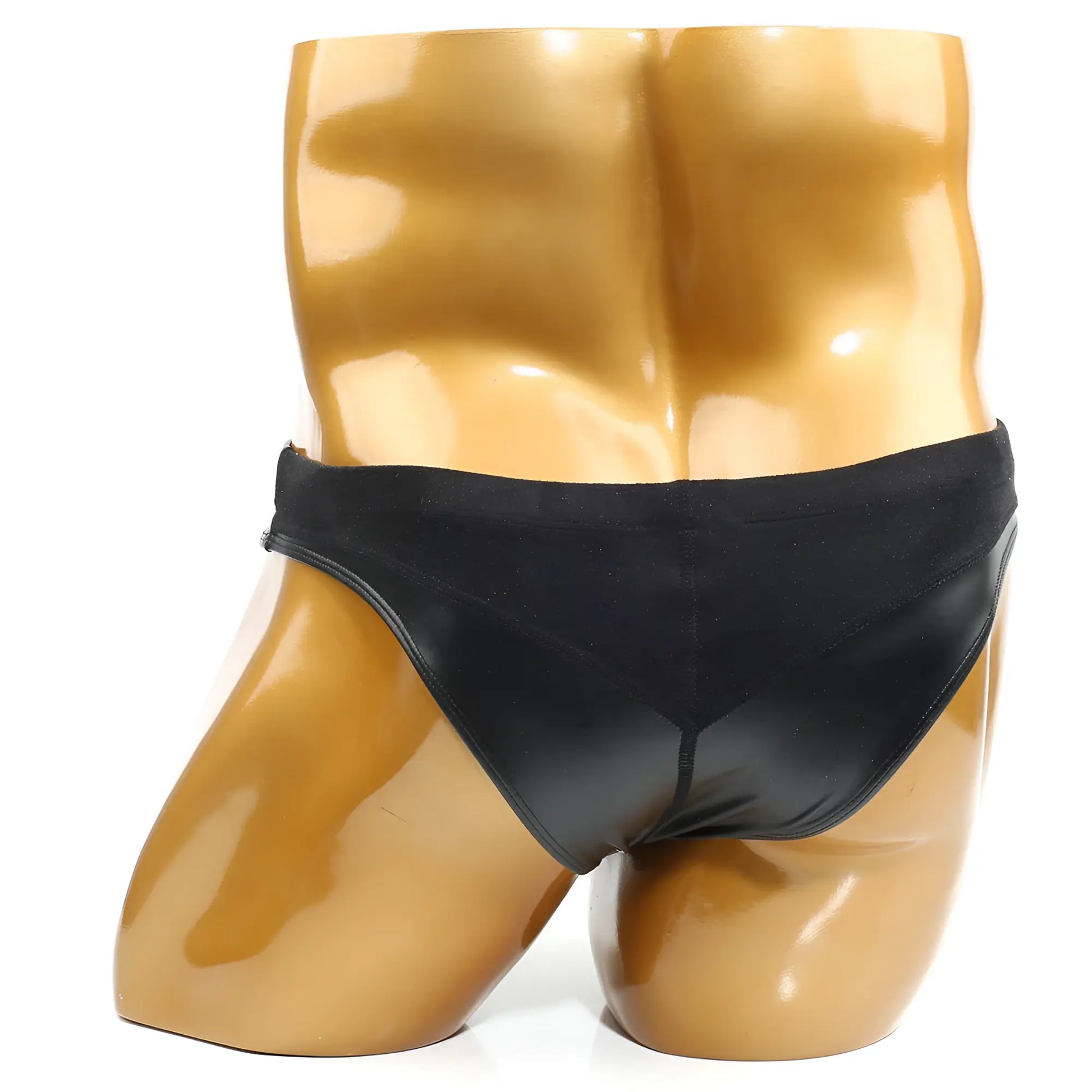 Black satin metro musclwear zeus muscle trunk briefs with a smooth glossy finish and snug fit in black