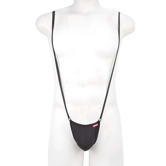 MetroMaleWear Miami bodysuit black 0008-20 featuring black fabric suspenders with a narrow strap design