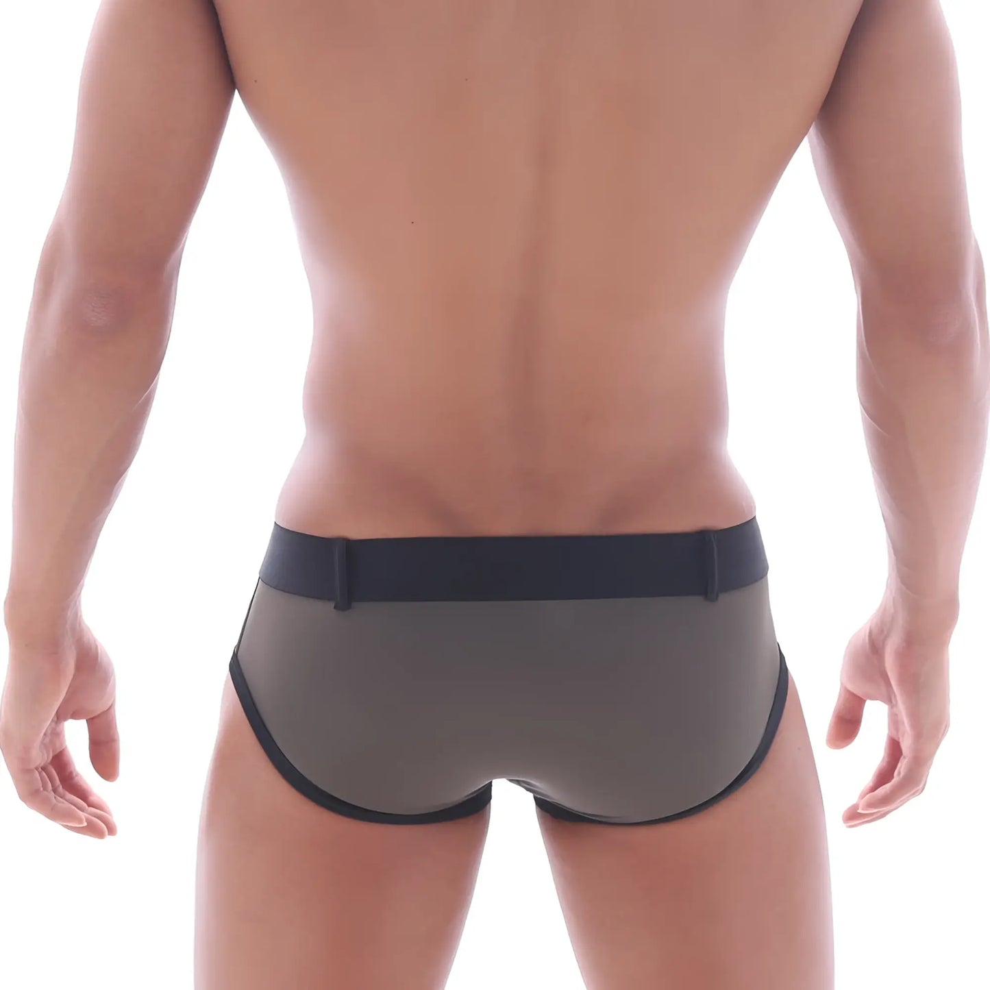 Black and gray sleek form-fitting athletic briefs from metro malewear patagonia swim brief khaki 4936-26