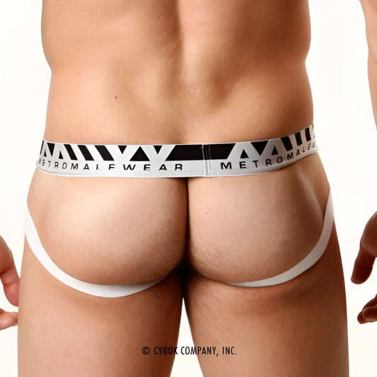 White metromale briefs with black and white geometric waistband made of pima cotton for comfortable wear