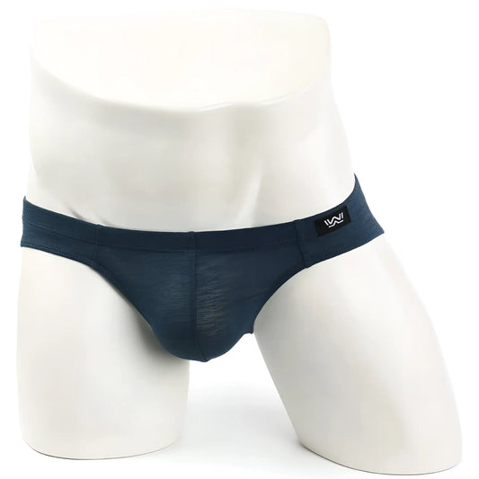 Dark blue sleek form-fitting mens briefs with subtle textured fabric metro malewear pinerolo bikini 5103-86