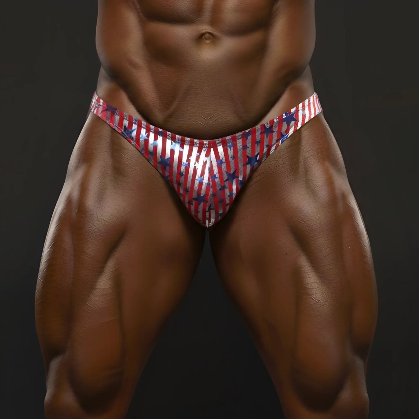 MetroMaleWear PosingWear Allstar red posing suit briefs with red white and blue stripes and star accents