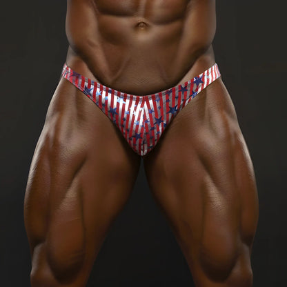 MetroMaleWear PosingWear Allstar red posing suit briefs with red white and blue stripes and star accents