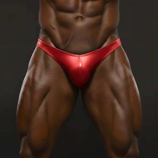 MetroMaleWear posingwear core red posing suit vibrant red glossy fabric briefs with sleek form-fitting design