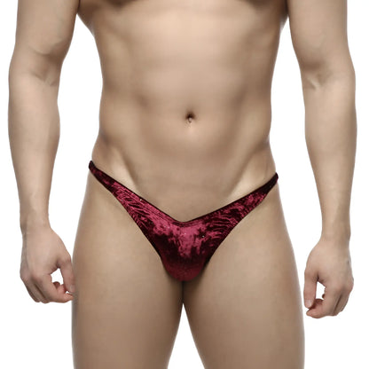 MetroMaleWear IFBB PRO posing suit deep red velvet thong with subtle textured pattern front view