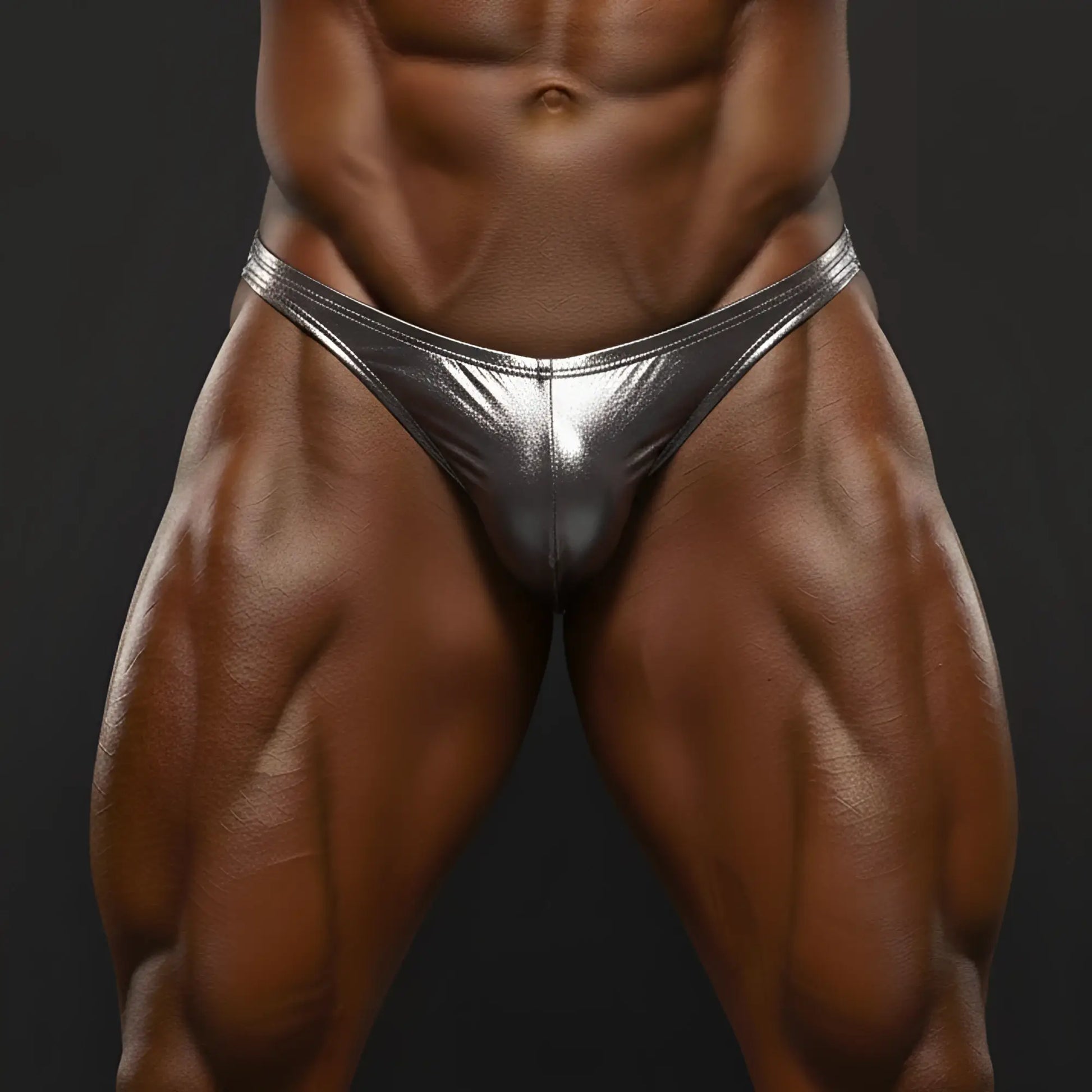 MetroMaleWear metallic carbon posing suit shiny silver metallic briefs with sleek form fitting design