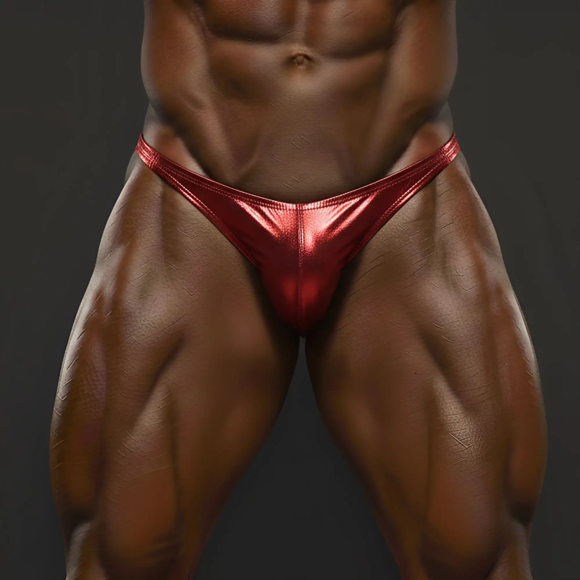 Shiny red metallic briefs from MetroMaleWear PosingWear metalic red posing suit front view