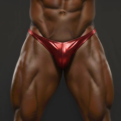 Shiny red metallic briefs from MetroMaleWear PosingWear metalic red posing suit front view