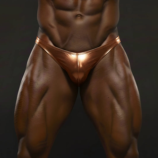 MetroMaleWear posingwear ochre posing suit shiny copper-colored metallic briefs with sleek form-fitting design