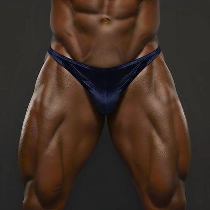 Deep navy blue velvet briefs from MetroMaleWear posingwear simple navy velvet posing suit for men