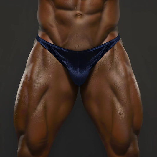 Deep navy blue velvet briefs from MetroMaleWear posingwear simple navy velvet posing suit for men