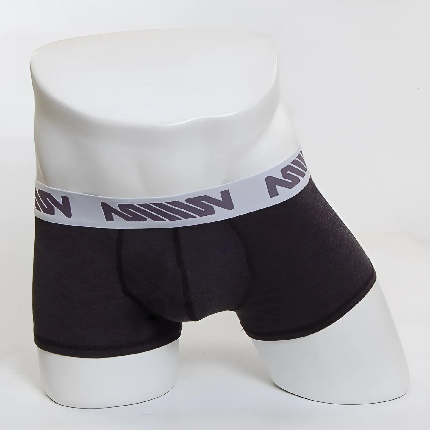 Black mens padded boxer briefs with a gray waistband featuring the million logo from metromalewear premium heather 3032-11