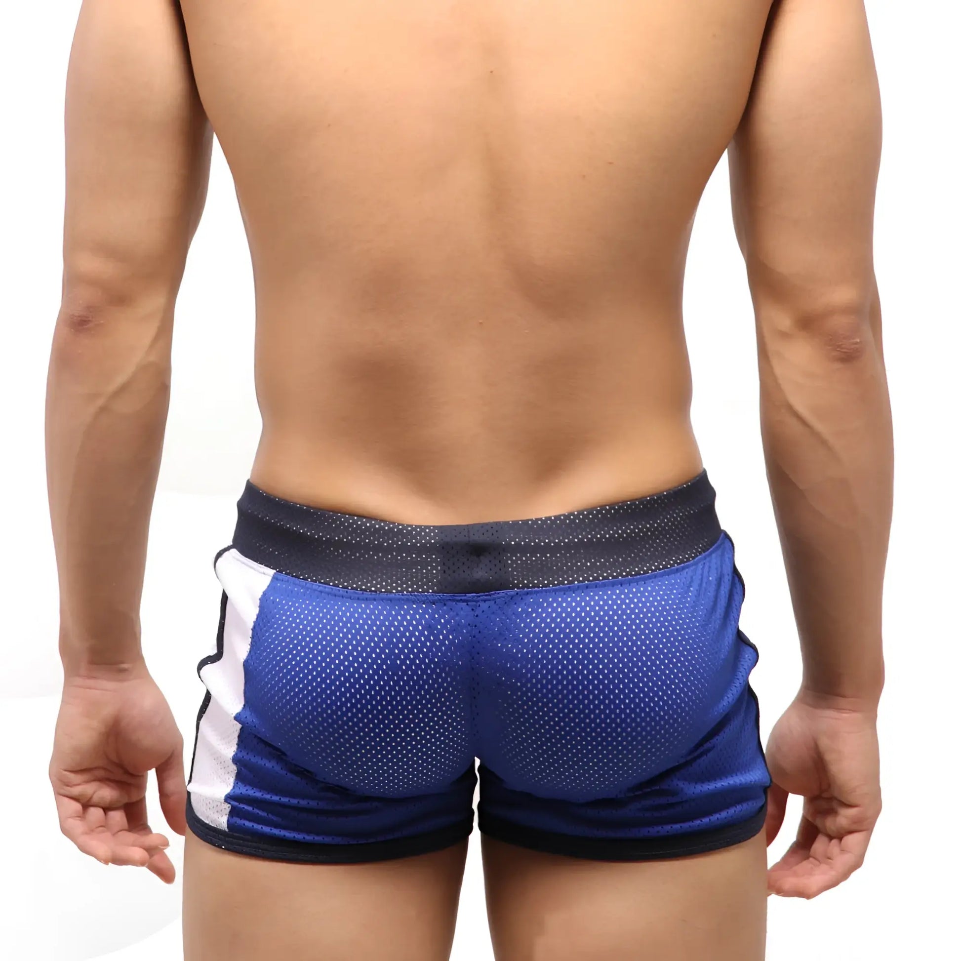 MetroMaleWear punch short royal blue blue mesh athletic shorts with white side panel and black waistband