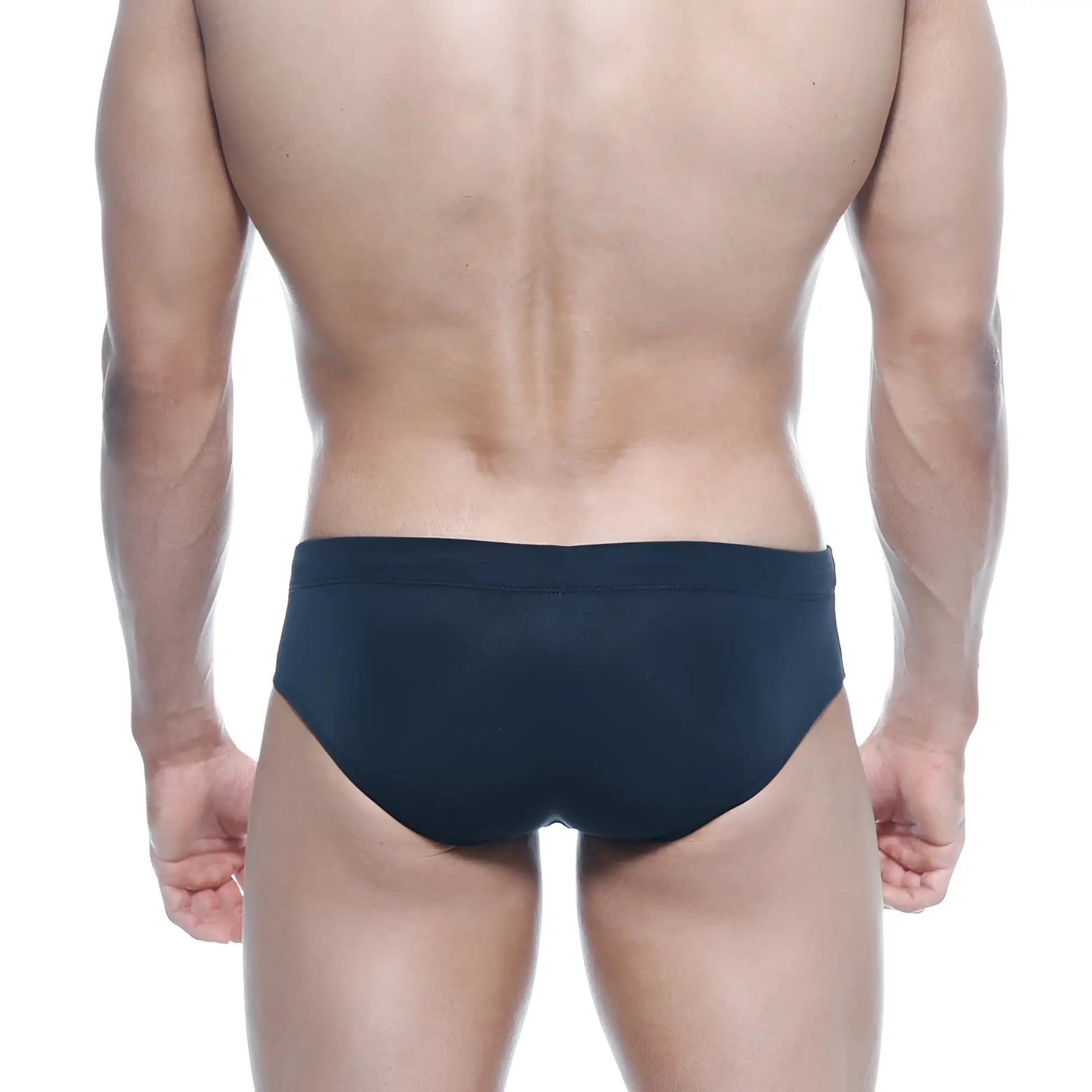 Black MetroMaleWear rainbow swim brief 4914-05 featuring smooth form-fitting swim trunks design