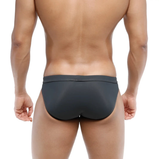 Black metroMalewear resort swim brief gray 4983-11 with smooth form-fitting design ideal for swimming and beachwear