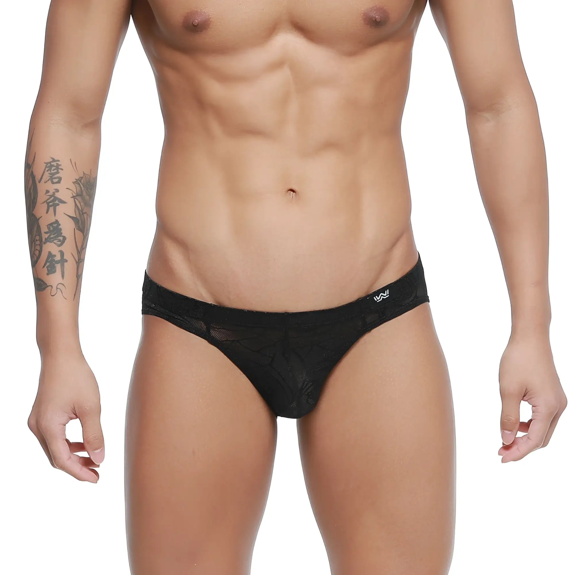 Black lace men’s briefs metroMaleWear rosa bikini 5103-M31 with subtle pattern and white waistband logo
