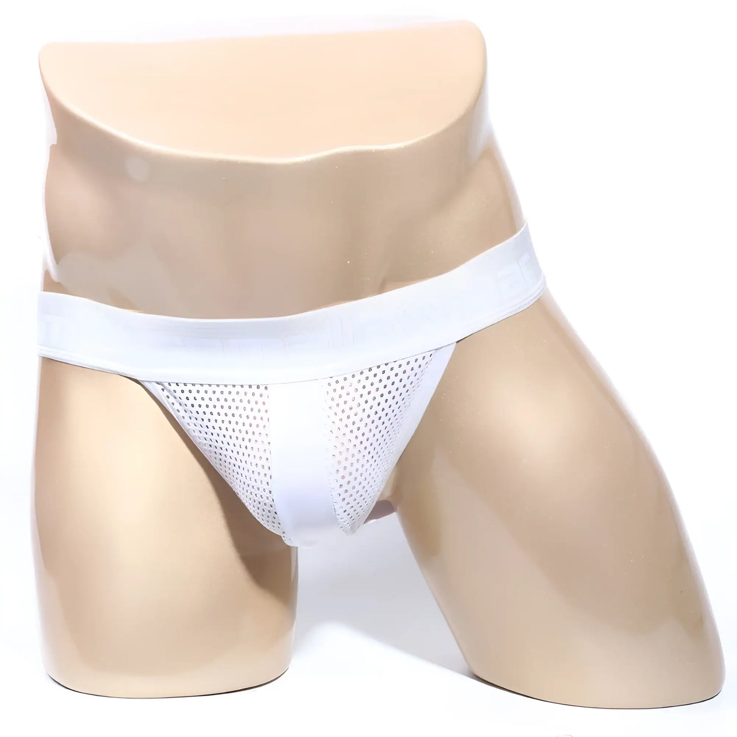 MetroMaleWear SANTACRUZ jock strap white mesh athletic briefs with solid white waistband front view