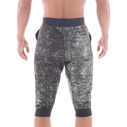 MetroMaleWear Scandinavia gym shorts black 4711-20 with black waistband and cuffs and black silver speckled capri pants