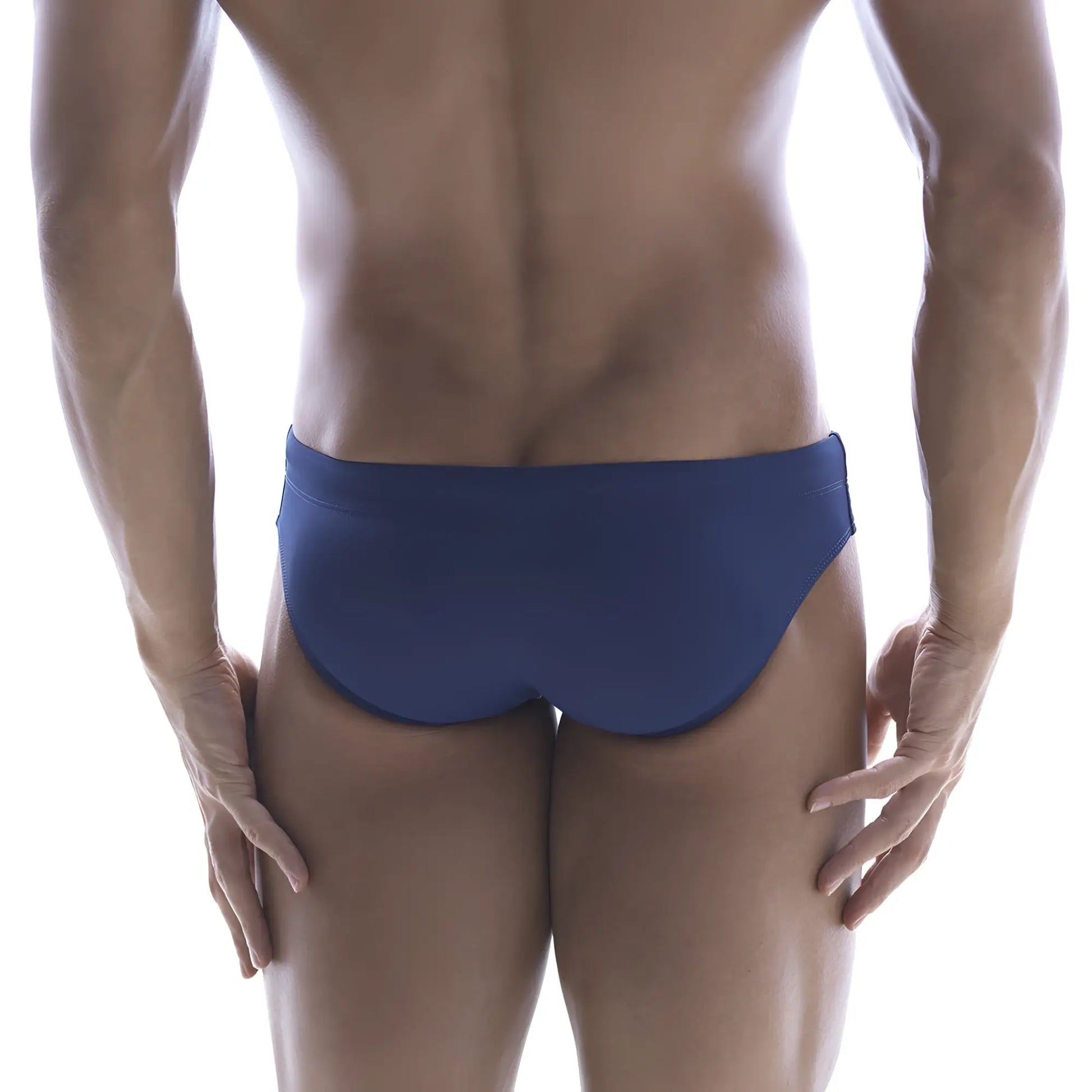 MetroMalewear Scottish swim brief blue 4916-86 showing smooth form-fitting blue swim trunks front view