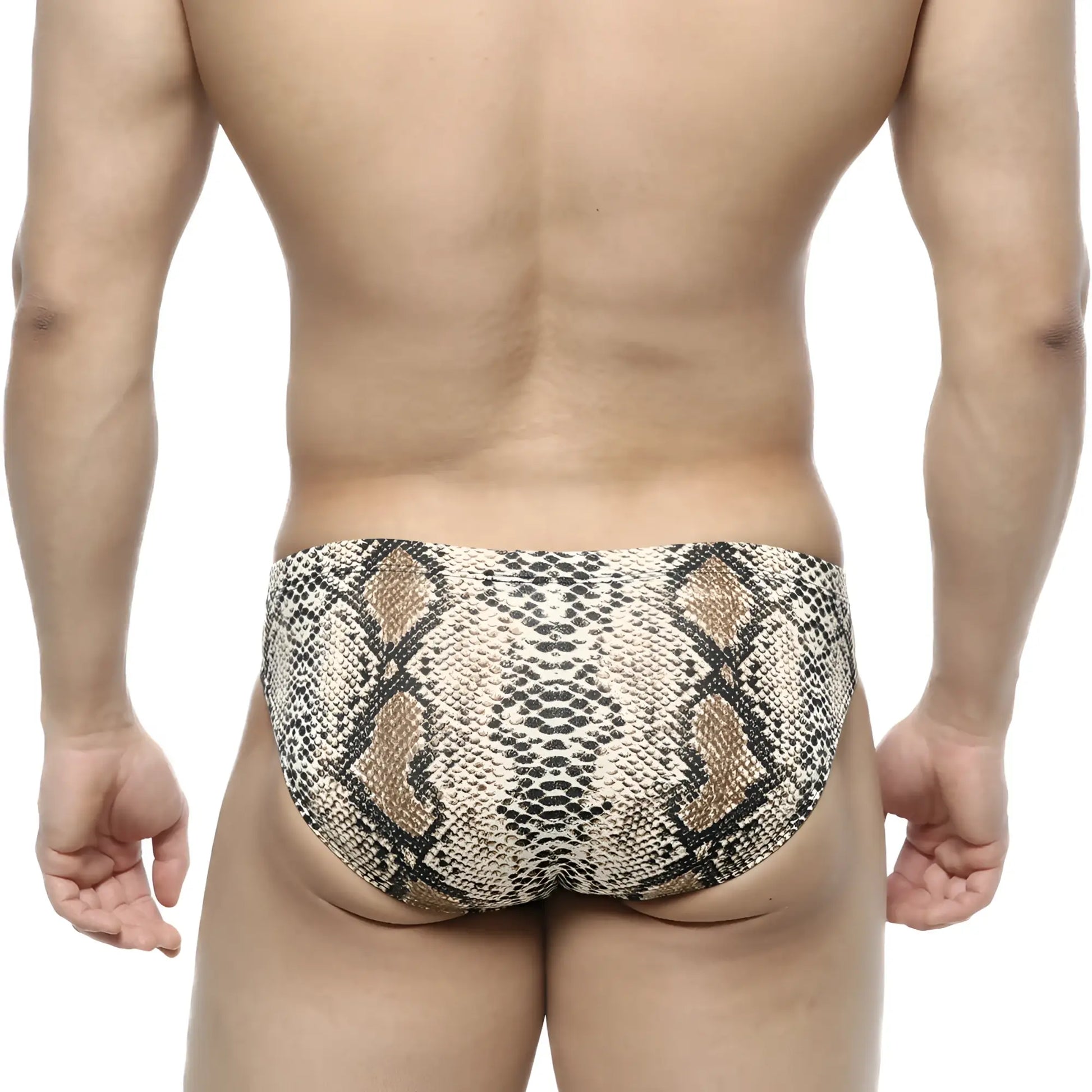 MetroMalewear serpiente bikini 5103-94 snake-print swim trunks in beige black and tan pattern for men