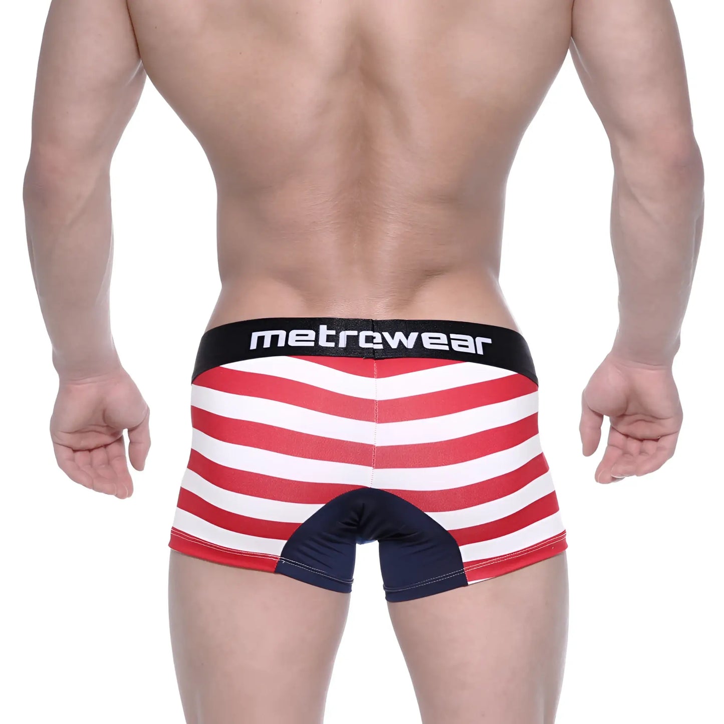 MetroMaleWear short boxer Avengers 7 red and white striped briefs with black waistband and navy crotch fabric
