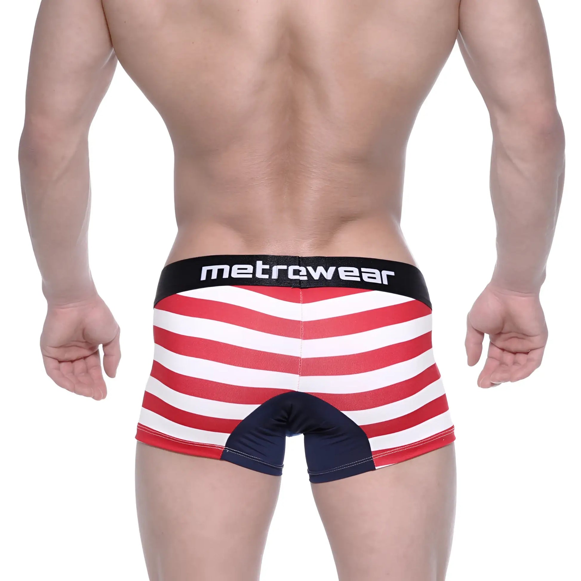 MetroMaleWear short boxer Avengers 7 red and white striped briefs with black waistband and navy crotch fabric