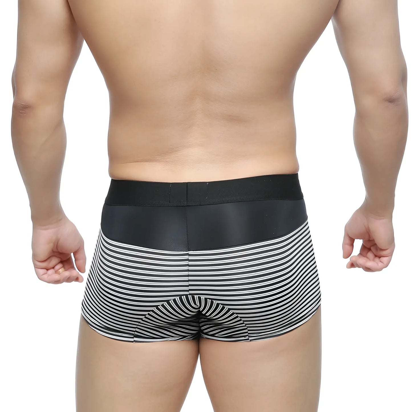 Black and white striped boxer briefs with smooth elastic waistband by metromalewear short boxer equilibrio 7 2022-50