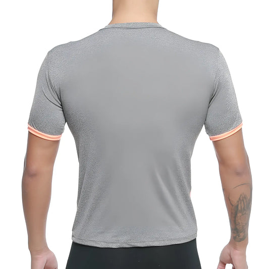 MetroMaleWear sib tank top orange 4127-14 gray heathered short-sleeved athletic shirt with peach trim on cuffs