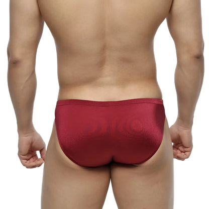 MetroMalewear silicon swim bikini burgundy red metallic briefs with sleek form-fitting design for swimming