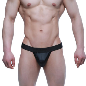Black thong from metromalewear silk loose thong 4112-20 with smooth glossy finish and wide waistband