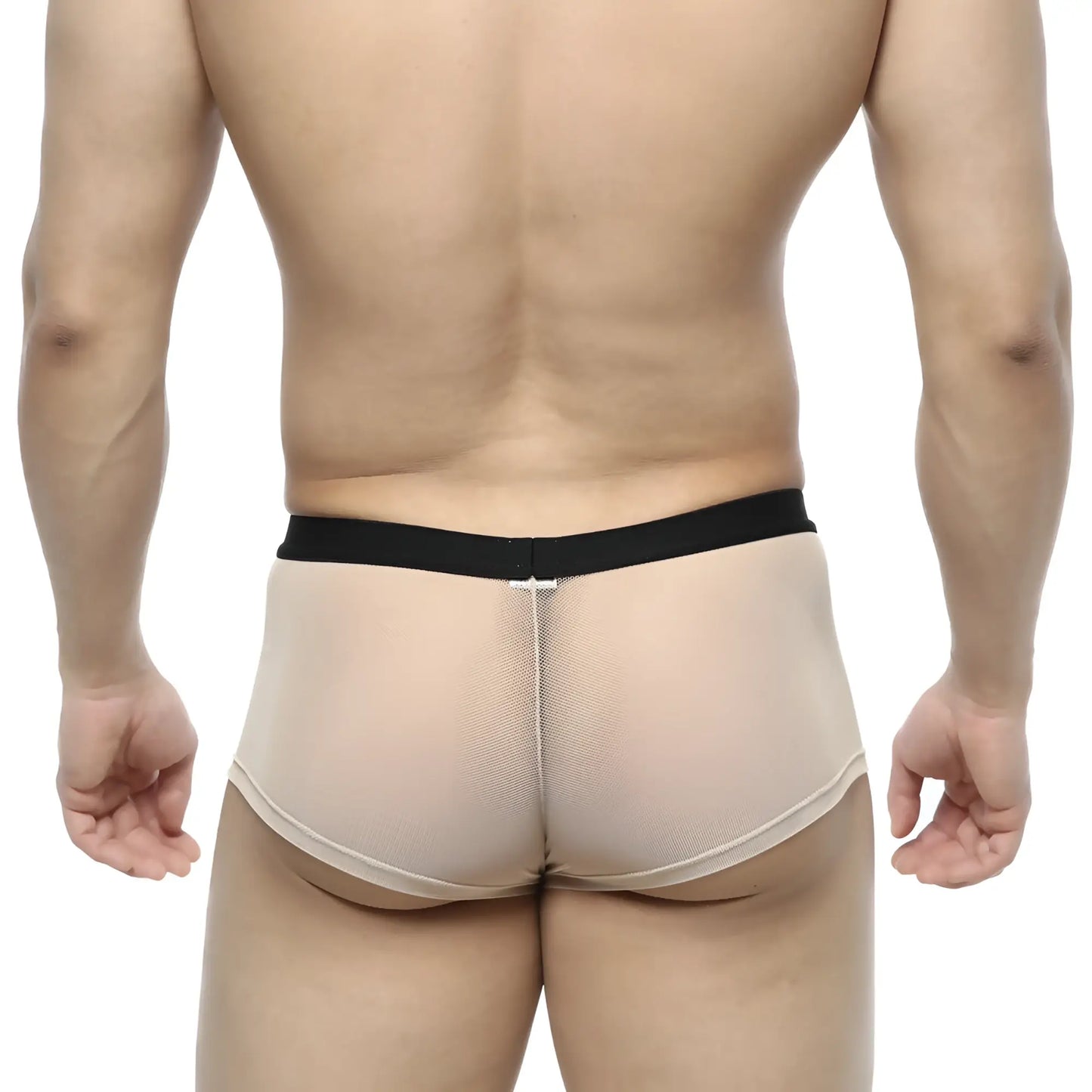MetroMaleWear simple trunk nude 1033-02 beige mesh briefs with black elastic waistband front view
