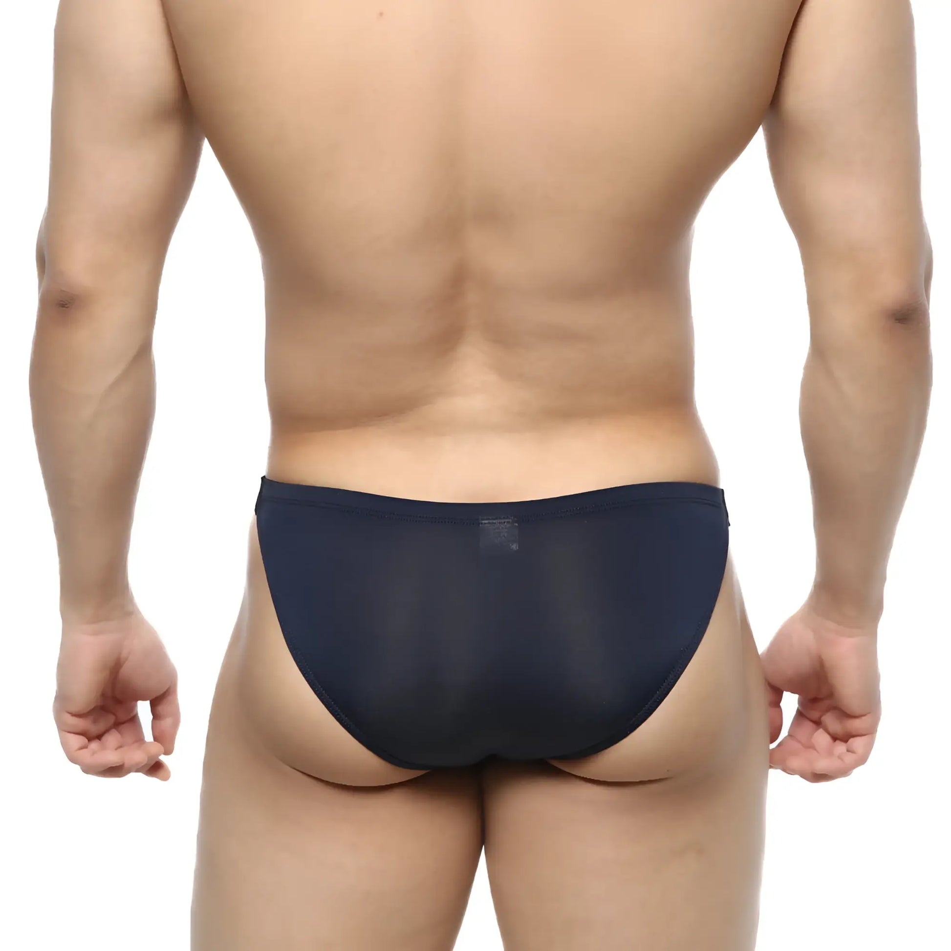 Metro male wear slim bikini navy sheer mesh briefs showing front view for comfortable stylish fit