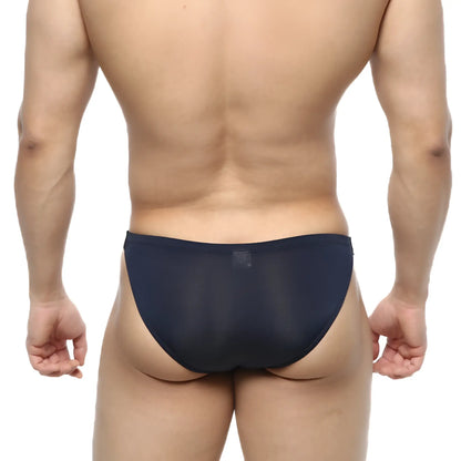 Metro male wear slim bikini navy sheer mesh briefs showing front view for comfortable stylish fit