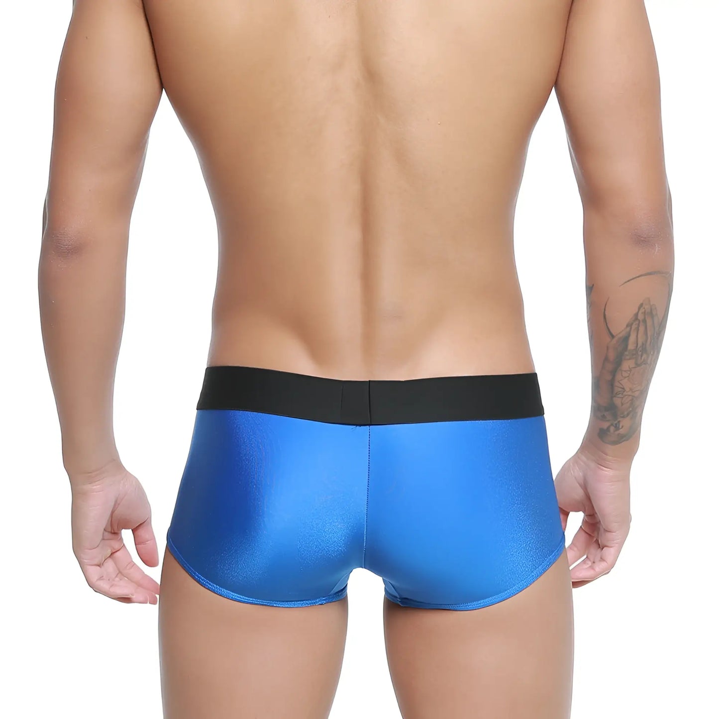 MetroMaleWear snap trunk royal 2223-18 blue metallic briefs with black elastic waistband front view