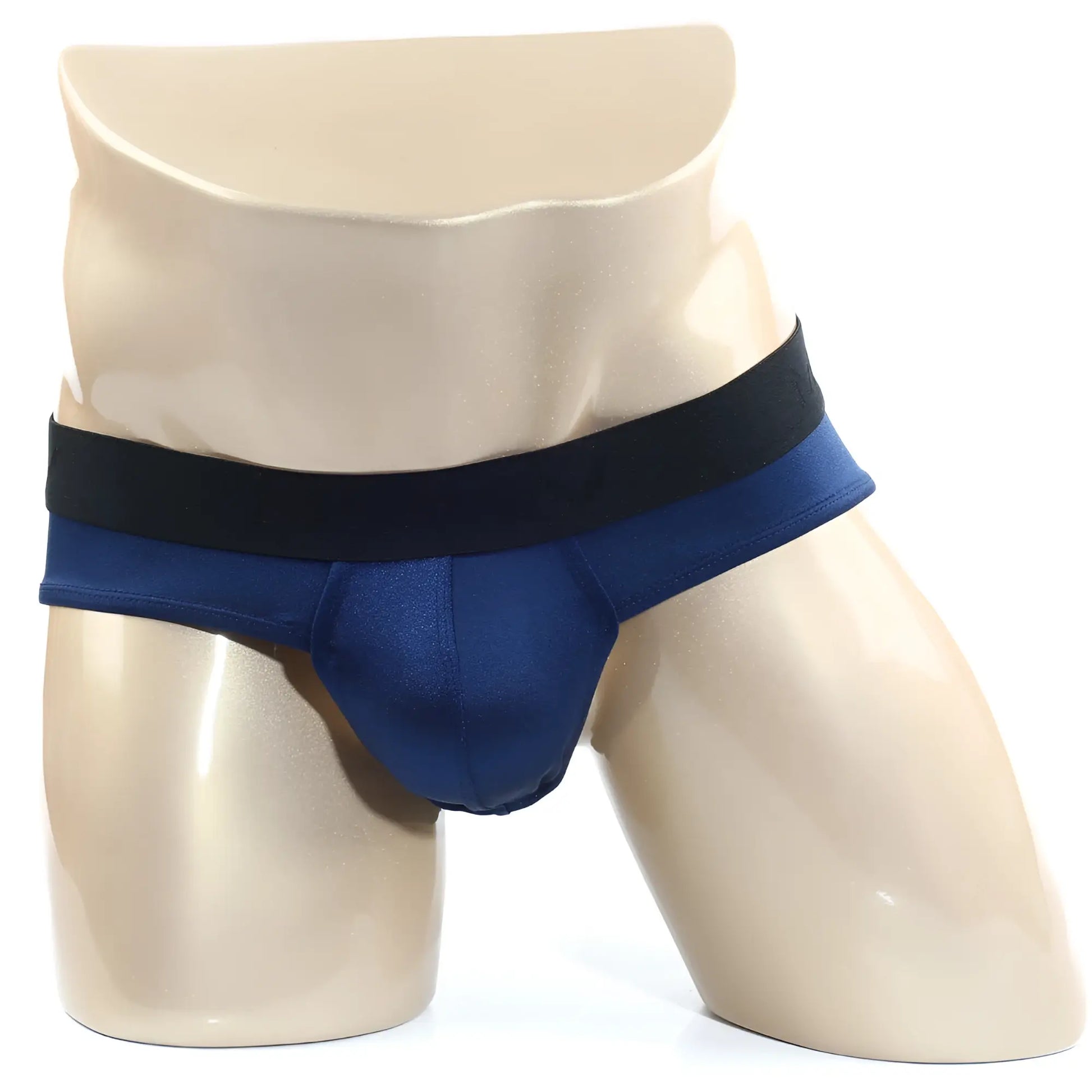 MetroMaleWear Spark Brief dark blue satin briefs with a black elastic waistband for stylish comfort