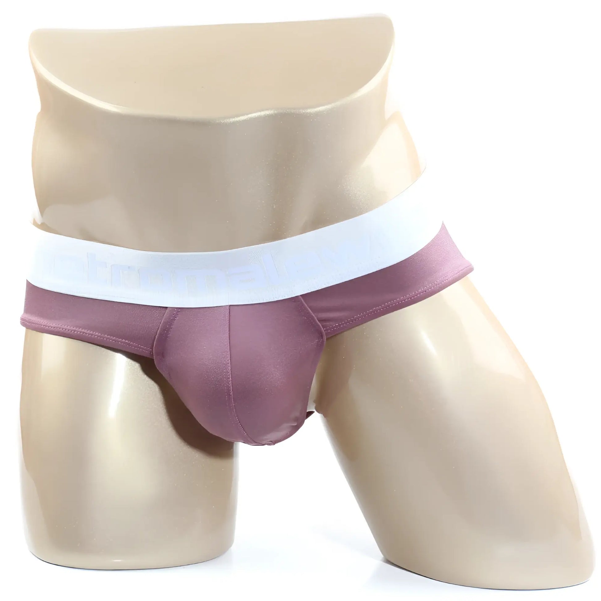 Purple satin briefs with white elastic waistband from metromalewear spark brief pink 5006-02 collection
