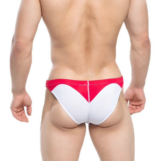 MetroMalewear splash swim bikini blue 4989-18 red and white heart-shaped swim trunks front view