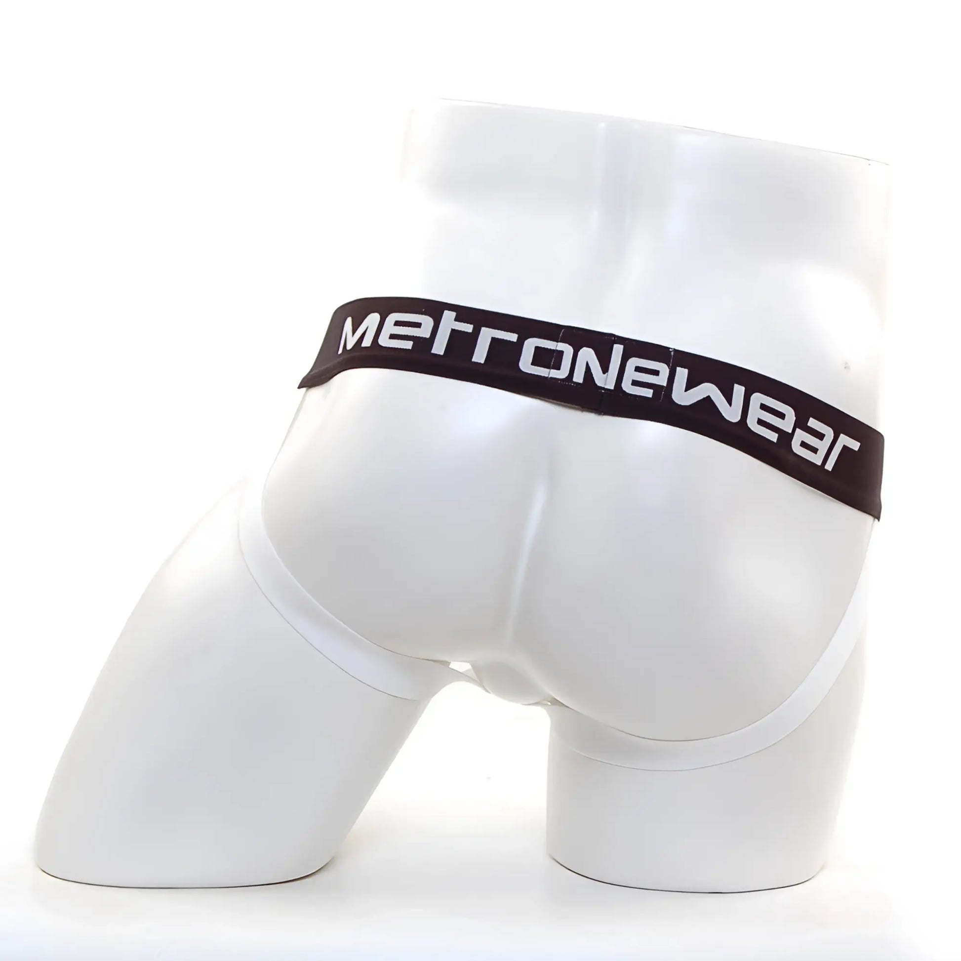 White metrowear briefs with black waistband featuring white lettering metro malewear star jock strap ivory 3001-37