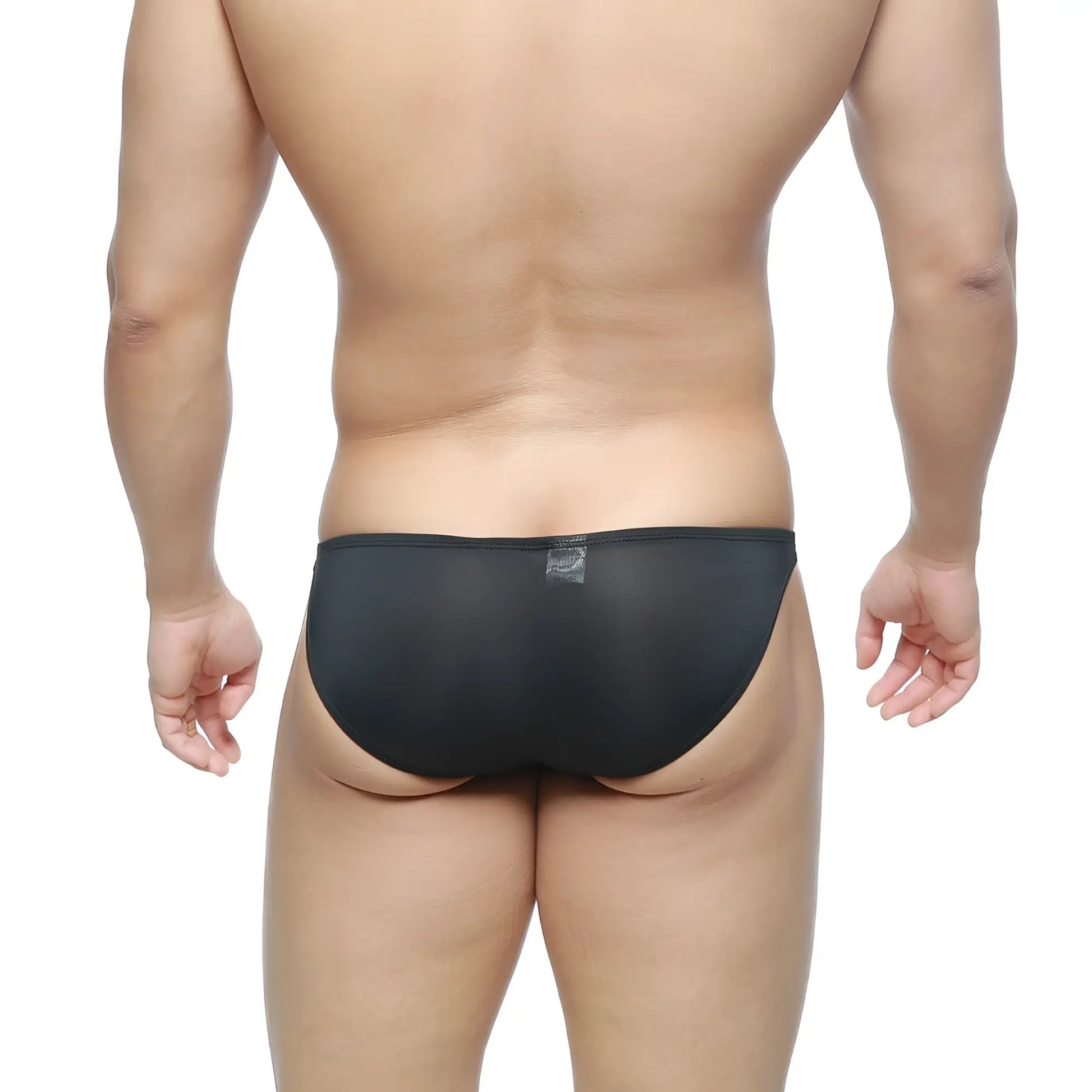 MetroMaleWear super lowrise bikini briefs in black sheer mesh highlighting a sleek breathable design