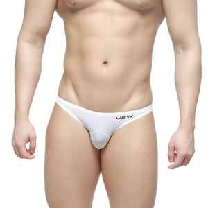 White m2w MetroMaleWear super lowrise bikini thong with minimalist design and smooth fabric front view