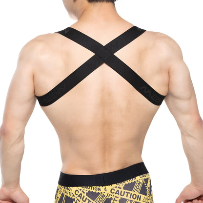 Black metro malewear tank top harness back with cross-back support strap and m2 branding for comfortable fit
