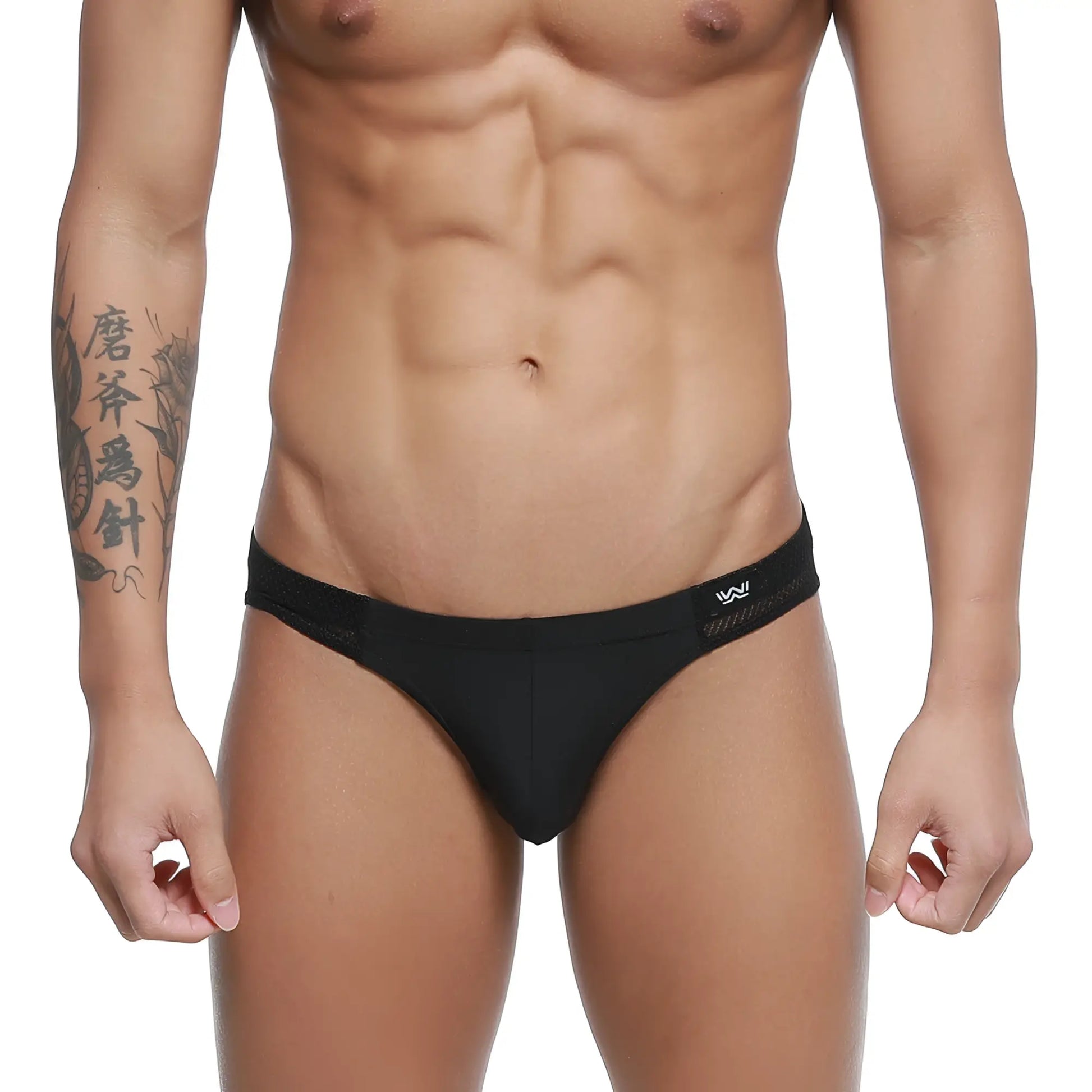 Black metro male wear terra bikini briefs in black with a subtle textured pattern on the waistband