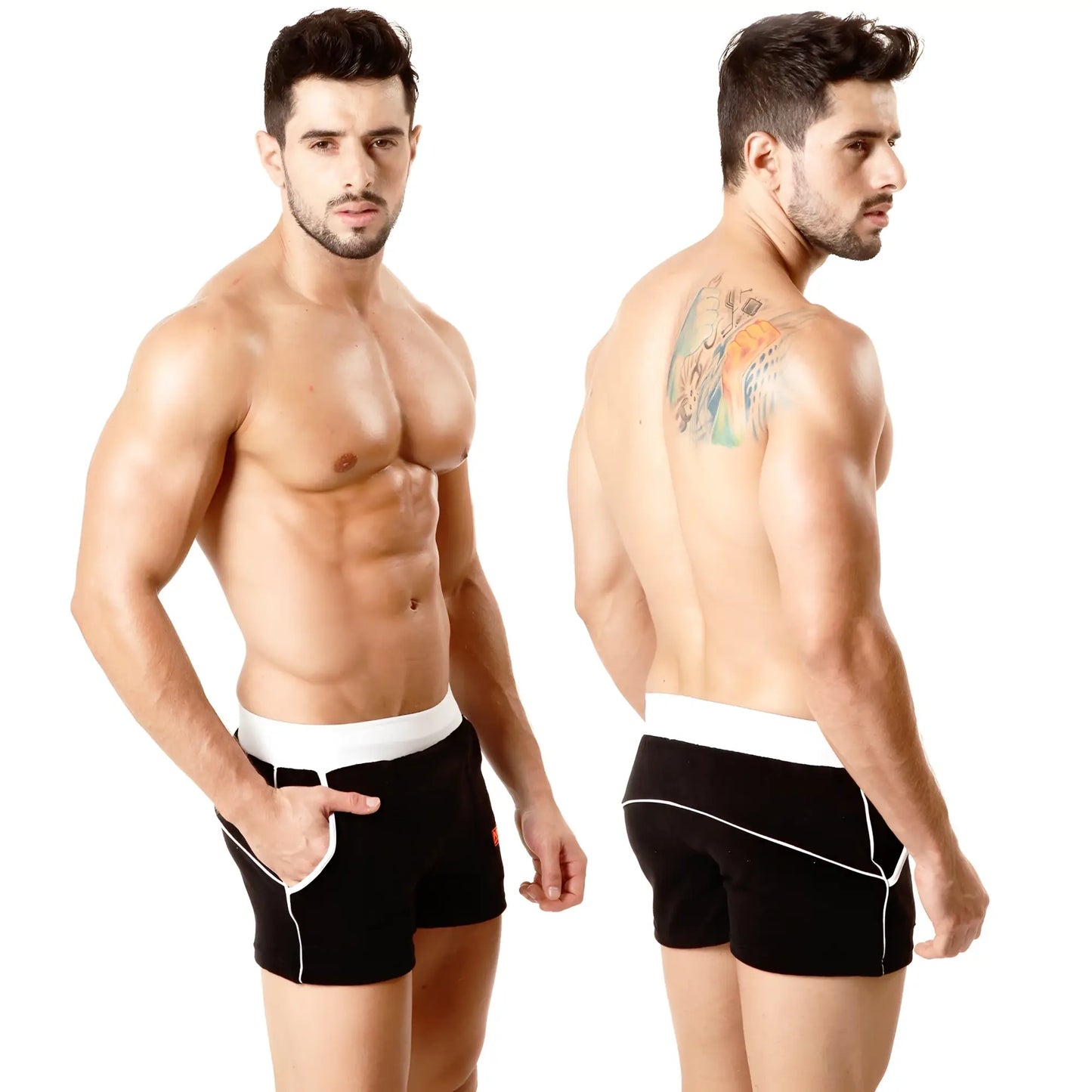 MetroMaleWear terry sport short black 4701-20 black athletic shorts with white waistband and side trim for sports use