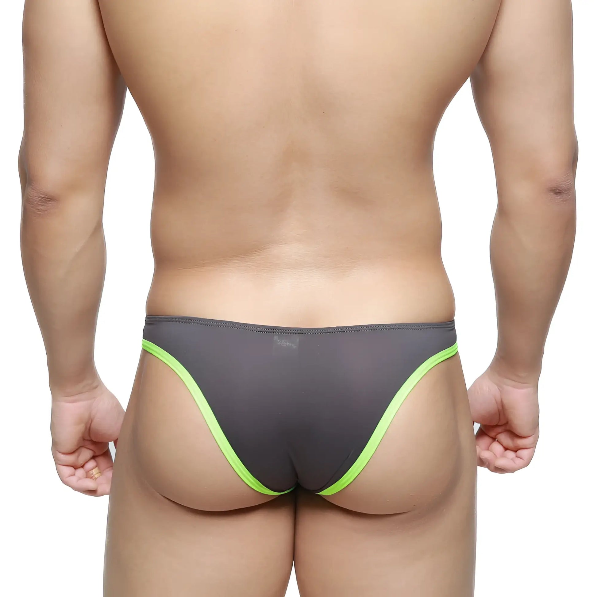 MetroMaleWear top bikini gray mesh briefs with neon green trim for a stylish and breathable fit