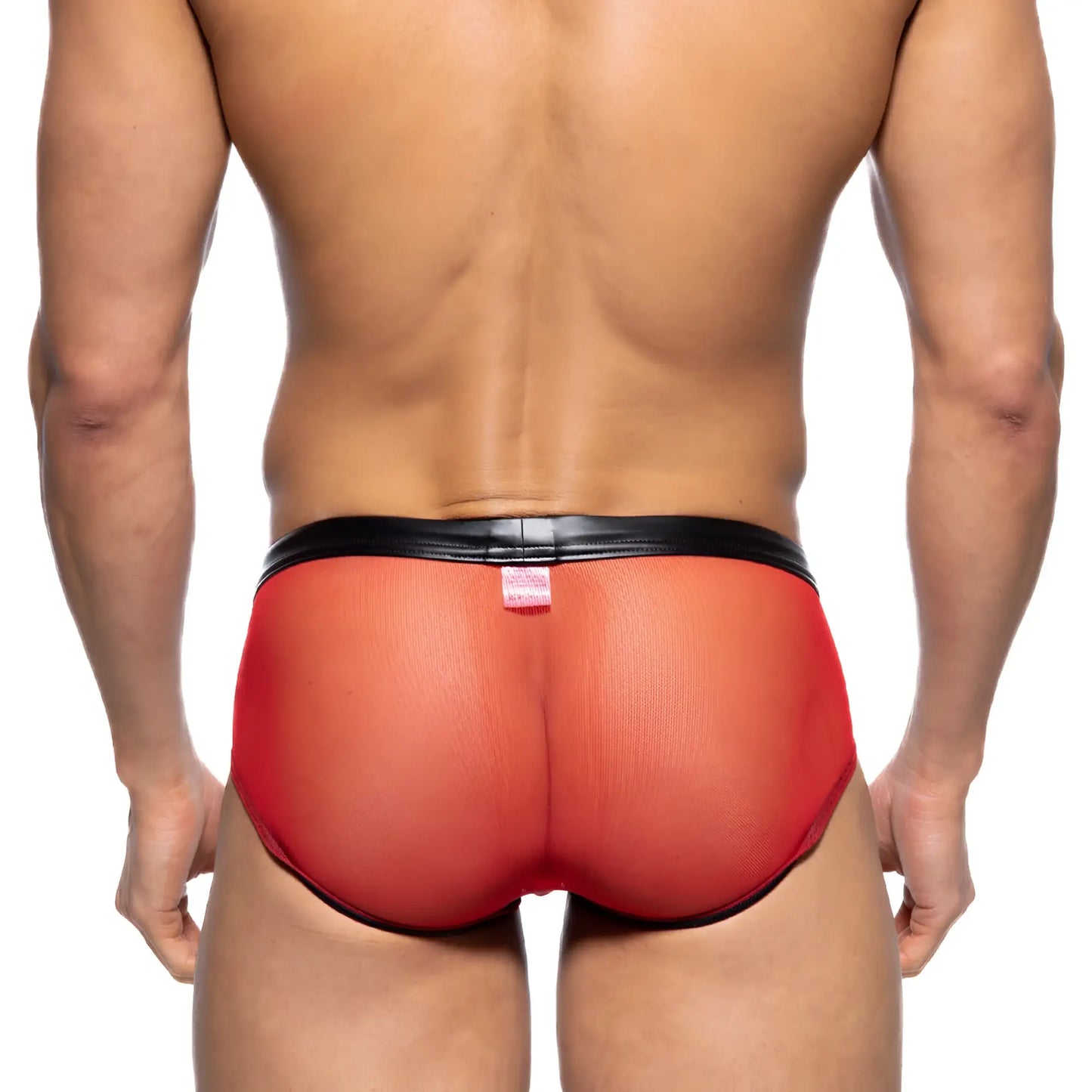 Red mesh briefs with black elastic waistband from metromalewear toxine brief 5903-20 for comfortable daily wear