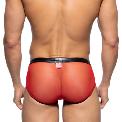 Red mesh briefs with black elastic waistband from metromalewear toxine brief 5903-20 for comfortable daily wear