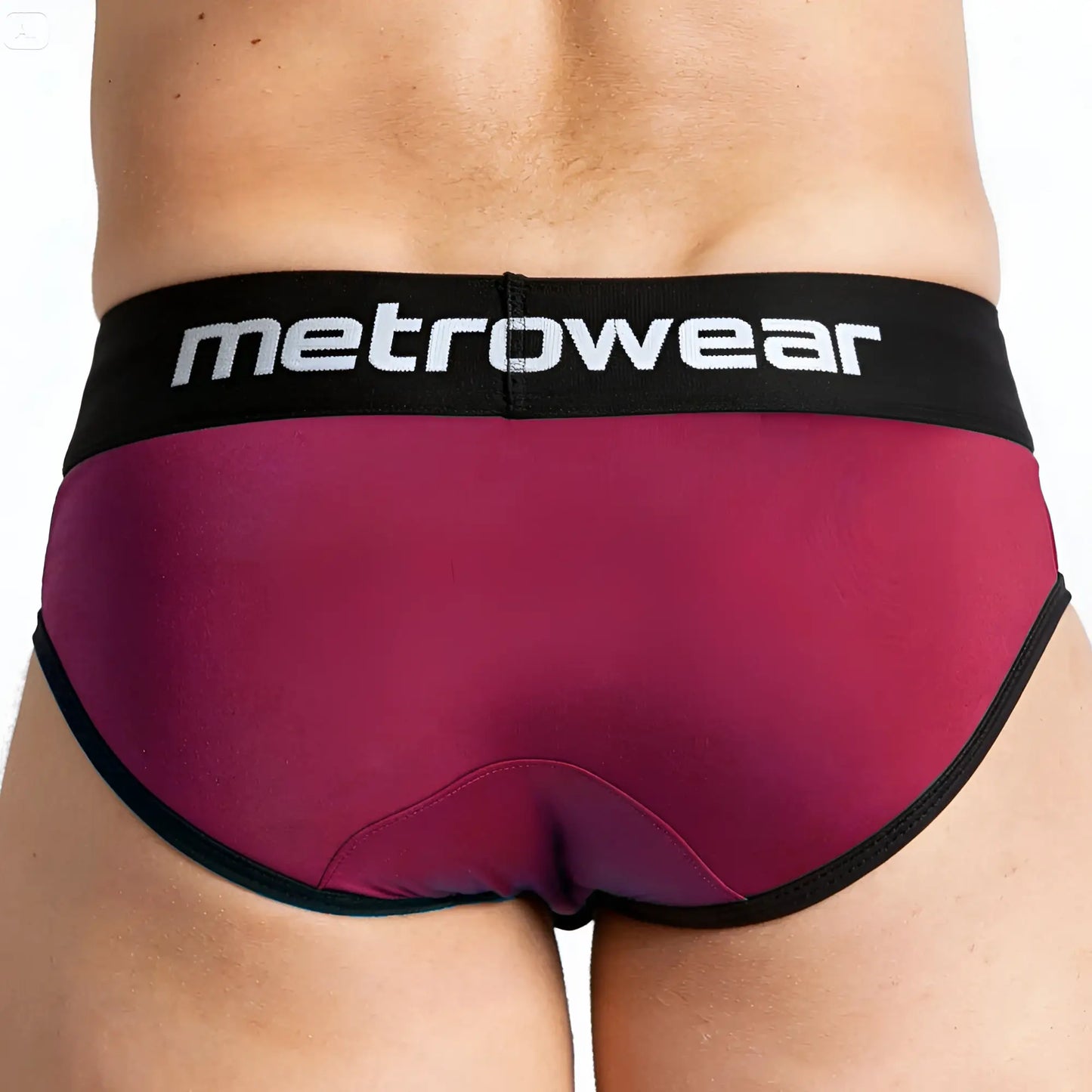 Metro malewear travis brief burgundy 5106-29 maroon and black sleek form-fitting metrowear briefs front view