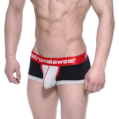 MetroMaleWear trio boxer black 3013-41 briefs in black gray and red with bold red waistband and white logo